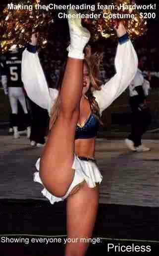 Cheerleader dancing and showing her minge