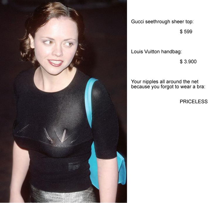 Christina Ricci wearing a seethrough top and showing her tits