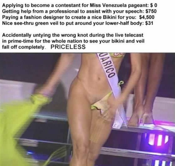 Miss Venezuela losing her bikini during a show