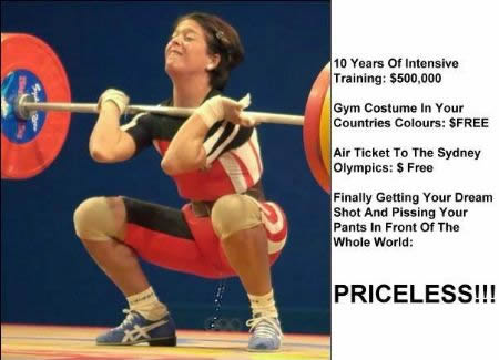 Weightlifting woman pissing her pants